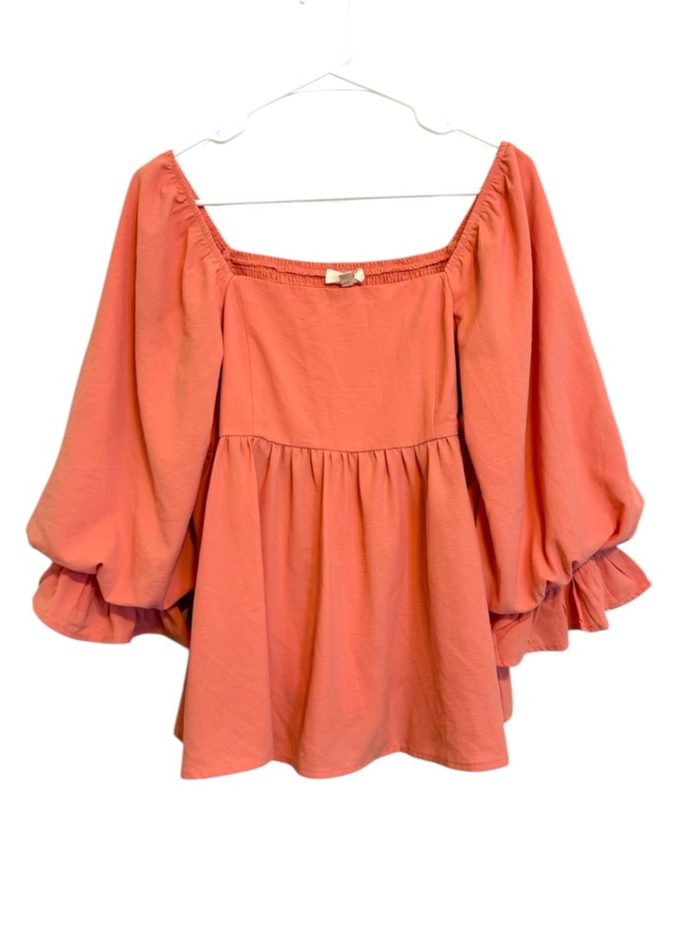 2/$30 Entro Peach Peplum Blouse Large Puff Sleeve Square Neck Flowy Babydoll Top